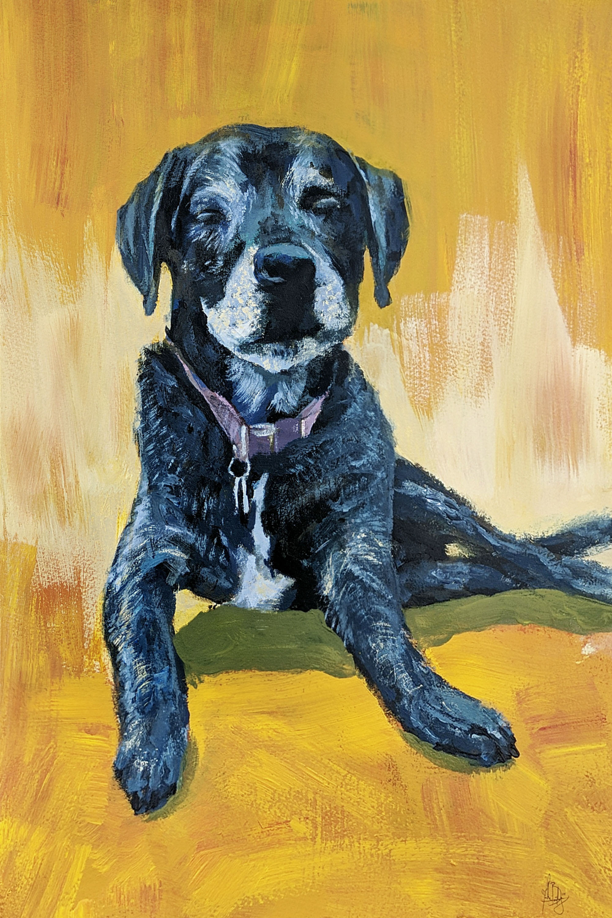 Hand-painted acrylic dog portrait commission