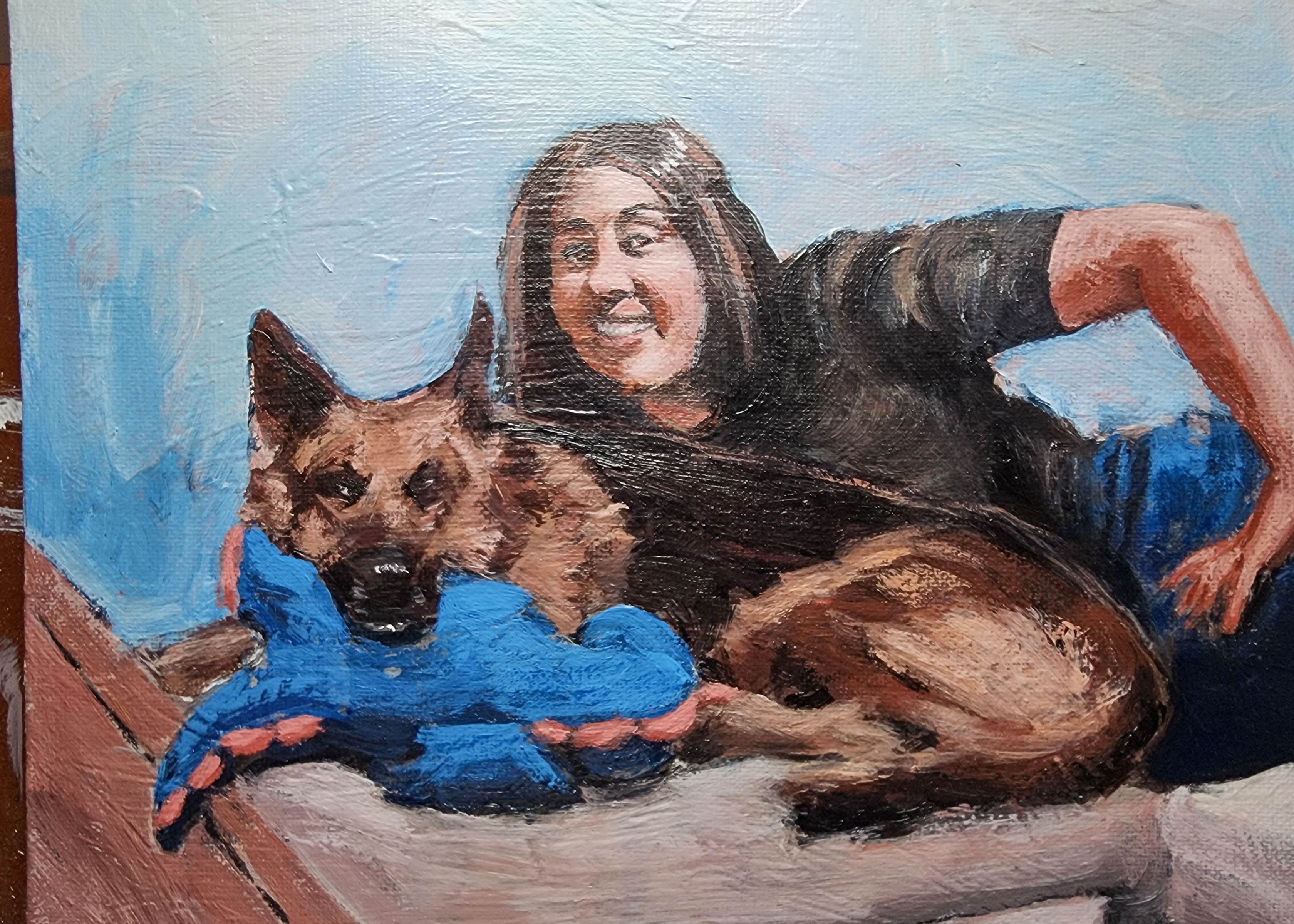 Hand-painted acrylic dog portrait commission