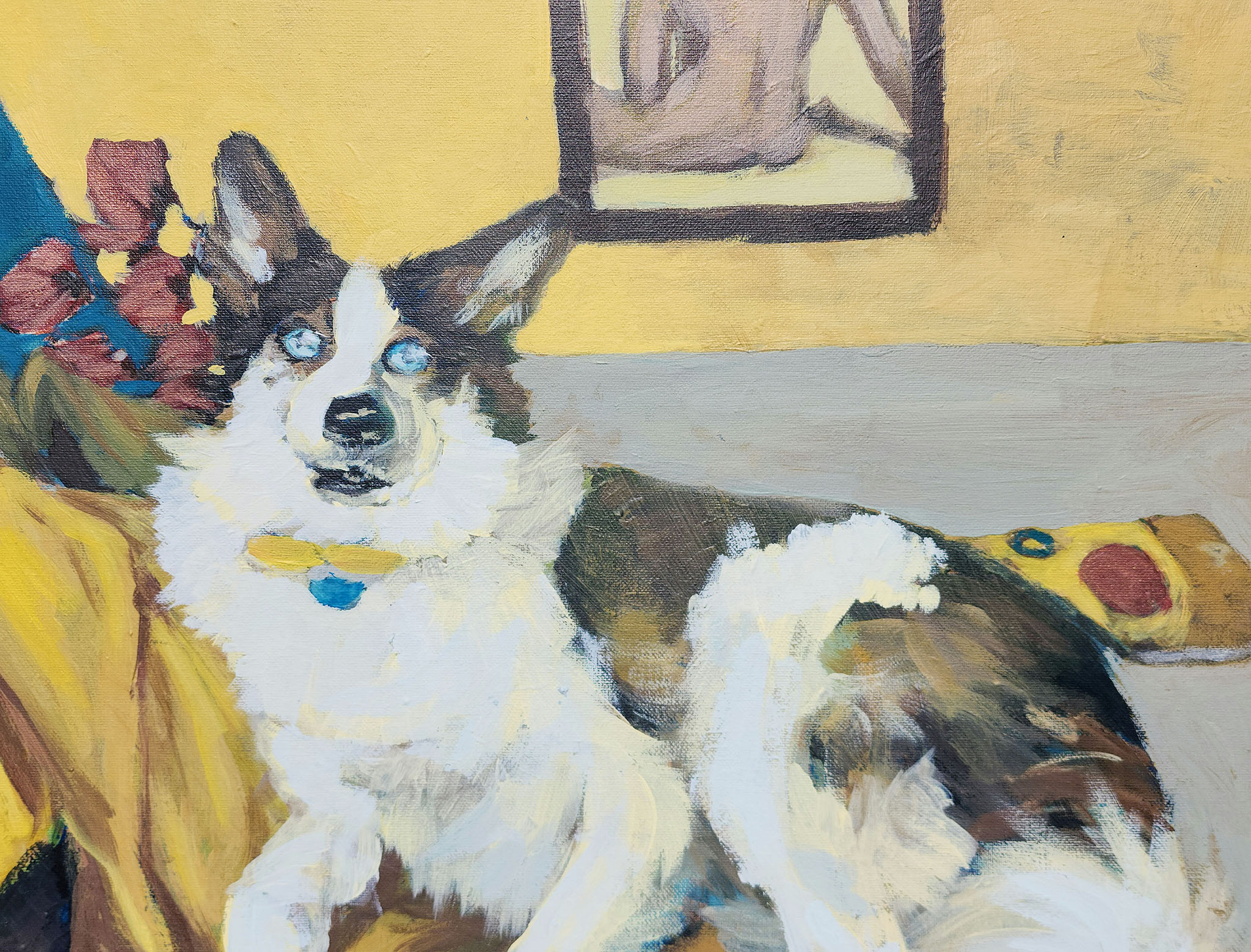 Hand-painted acrylic dog portrait commission
