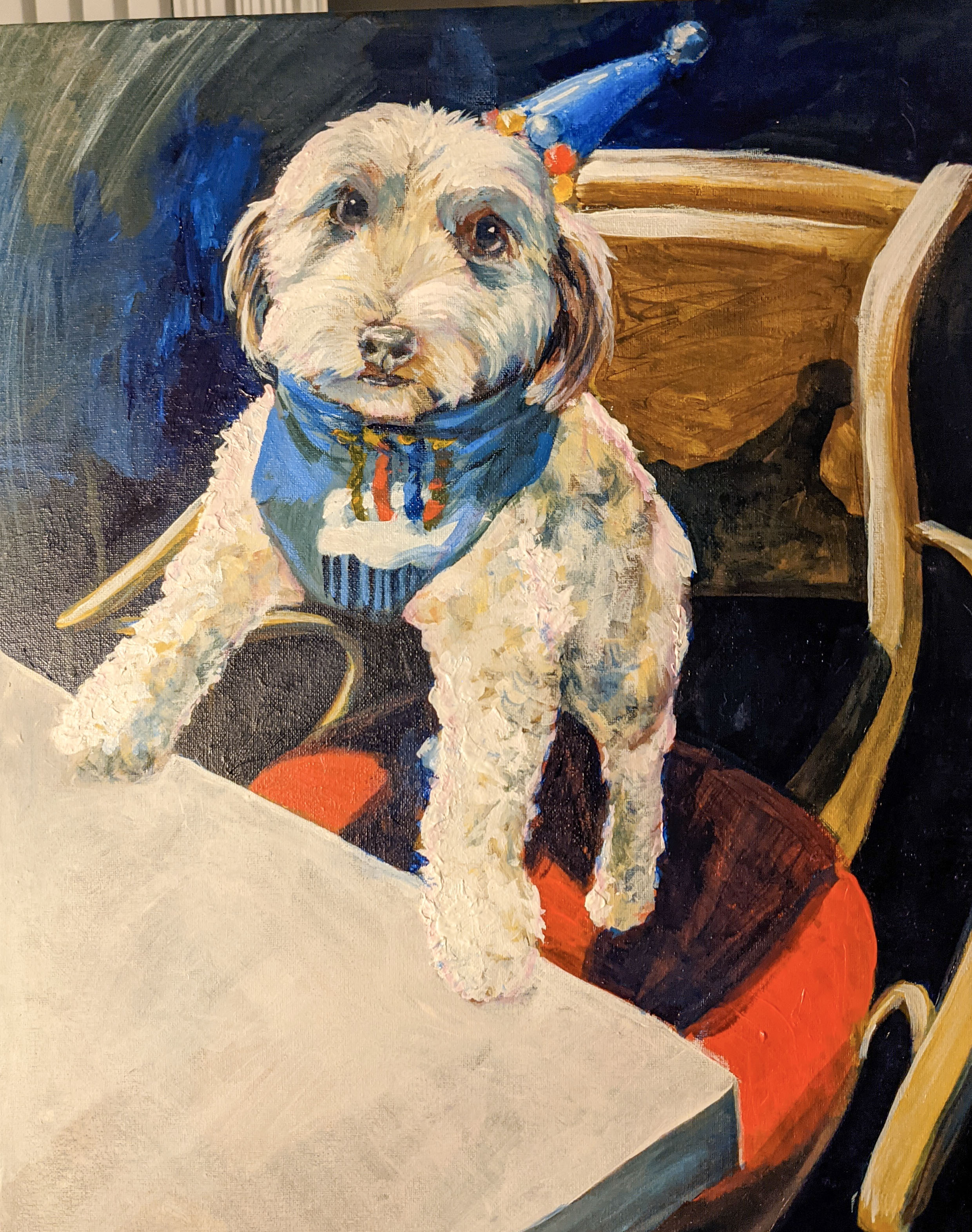 Hand-painted acrylic dog portrait commission